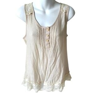 Womens Coquette Crepe & Lace Top Medium Cream Sleeveless Prairie Summer Flirty